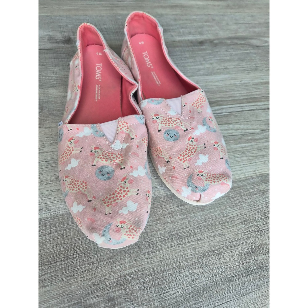 TOMS Pink Giraffe Moon Cloud Print Canvas Alpargata Slip On Flats Women 9